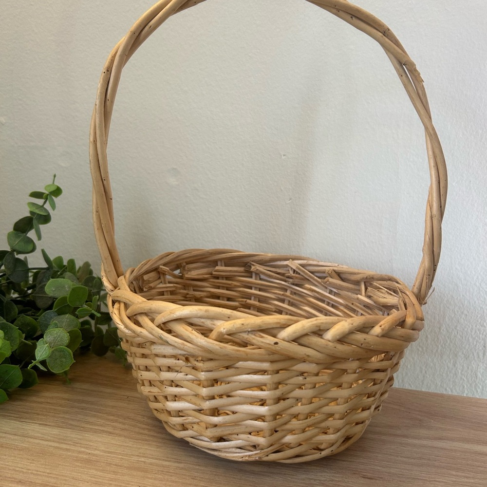 Woven Natural Rattan Basket with Handle - Light Tan